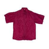 Vintage 90s bright rose pink 100% pure silk satin oversized short sleeve shirt size medium